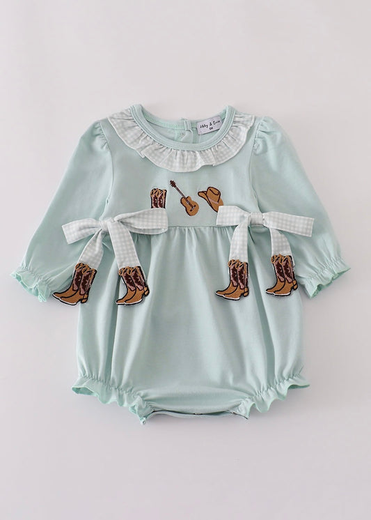 Blue Boots Embroidery Ruffle Bubble