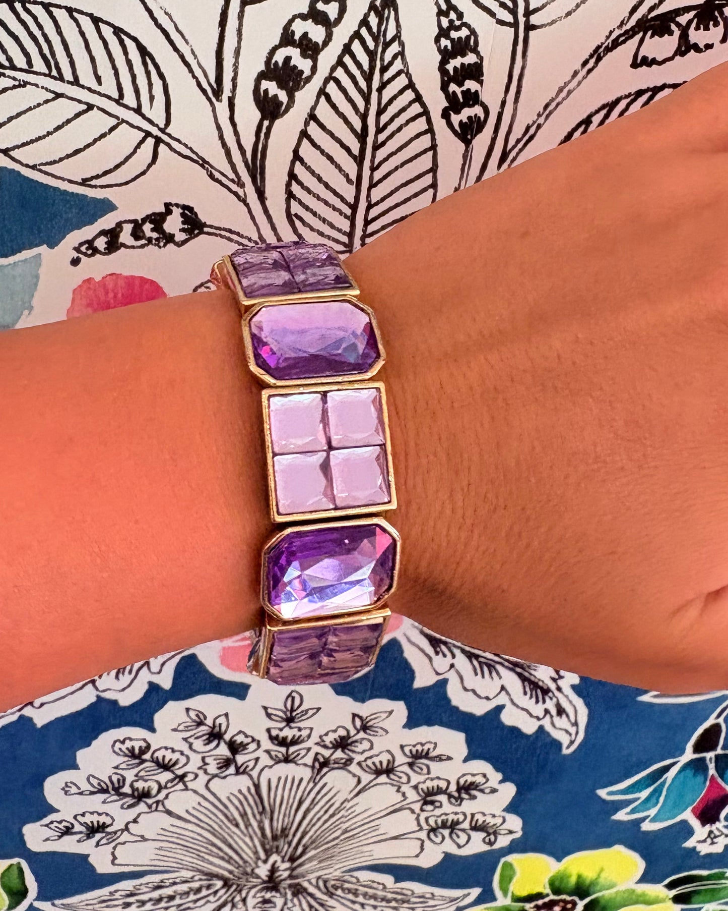 Vintage Royal Amethyst Geometric Segmented Stretch Bracelet