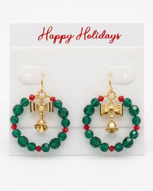 Deck the Halls Beaded Wreath Hoop Earrings