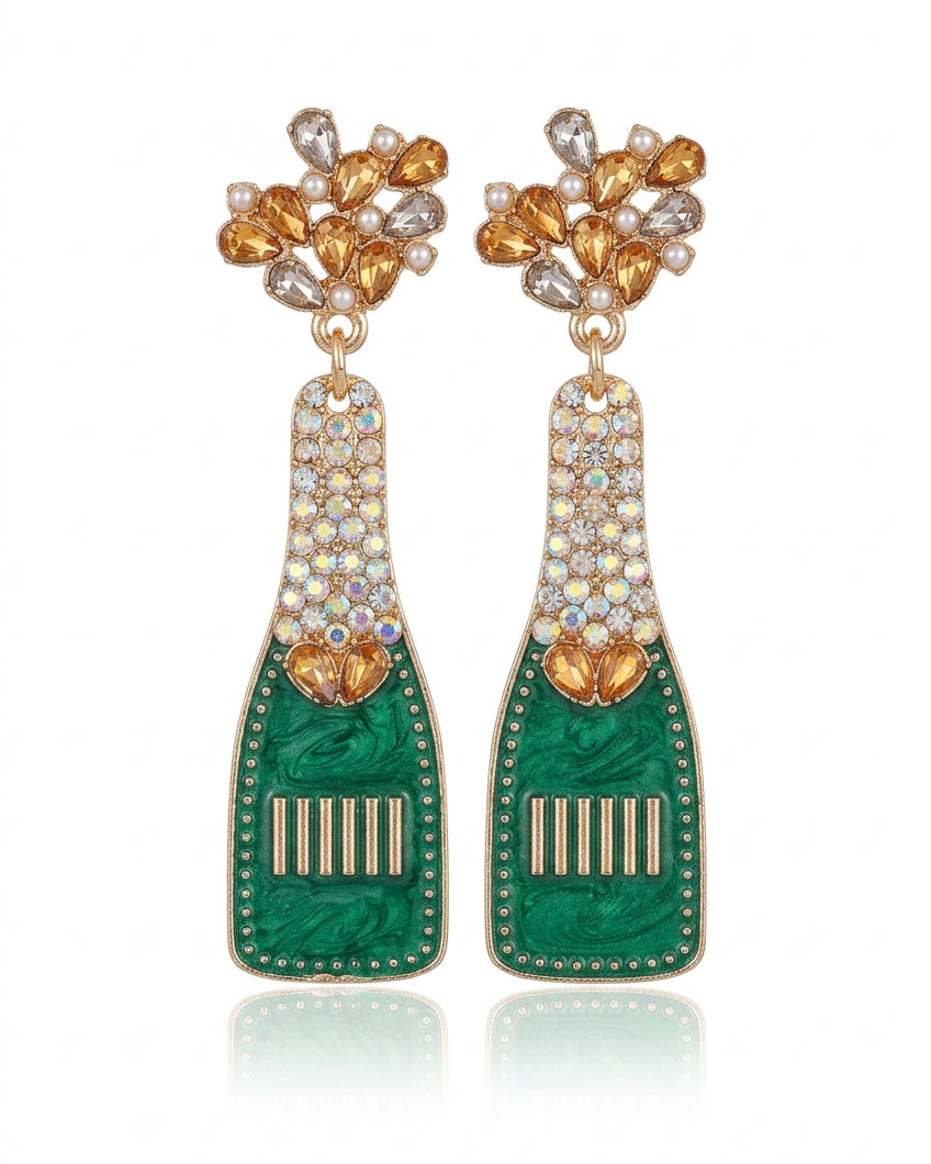 Pop the Cork Rhinestone Champagne Bottle Earrings