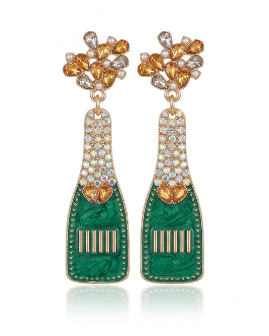 Pop the Cork Rhinestone Champagne Bottle Earrings