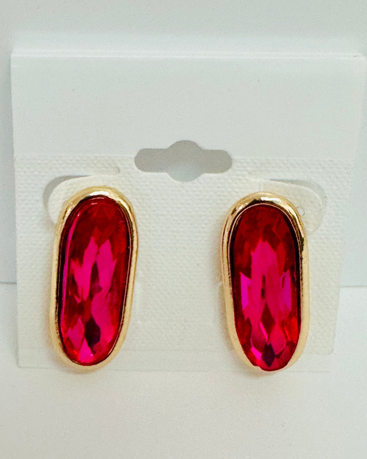 Vintage Deep Pink Crystal Bezel Stud Earrings