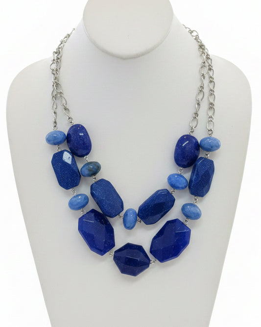 Vintage Layered Cobalt Blue Geometric Resin Station Necklace