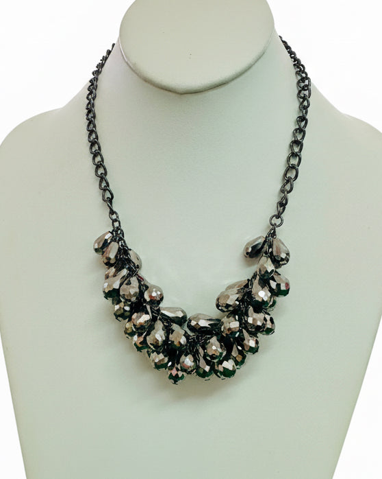 Midnight Shimmer Faceted Crystal Bib Necklace