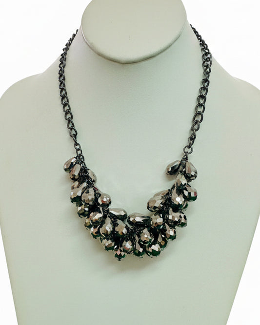 Midnight Shimmer Faceted Crystal Bib Necklace