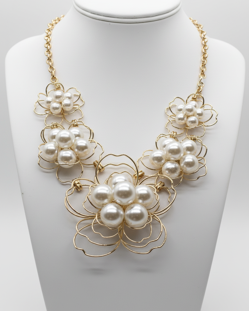 Vintage Gilded Flora Pearl Bib Necklace