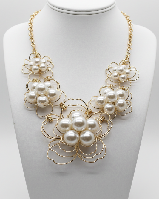 Vintage Gilded Flora Pearl Bib Necklace