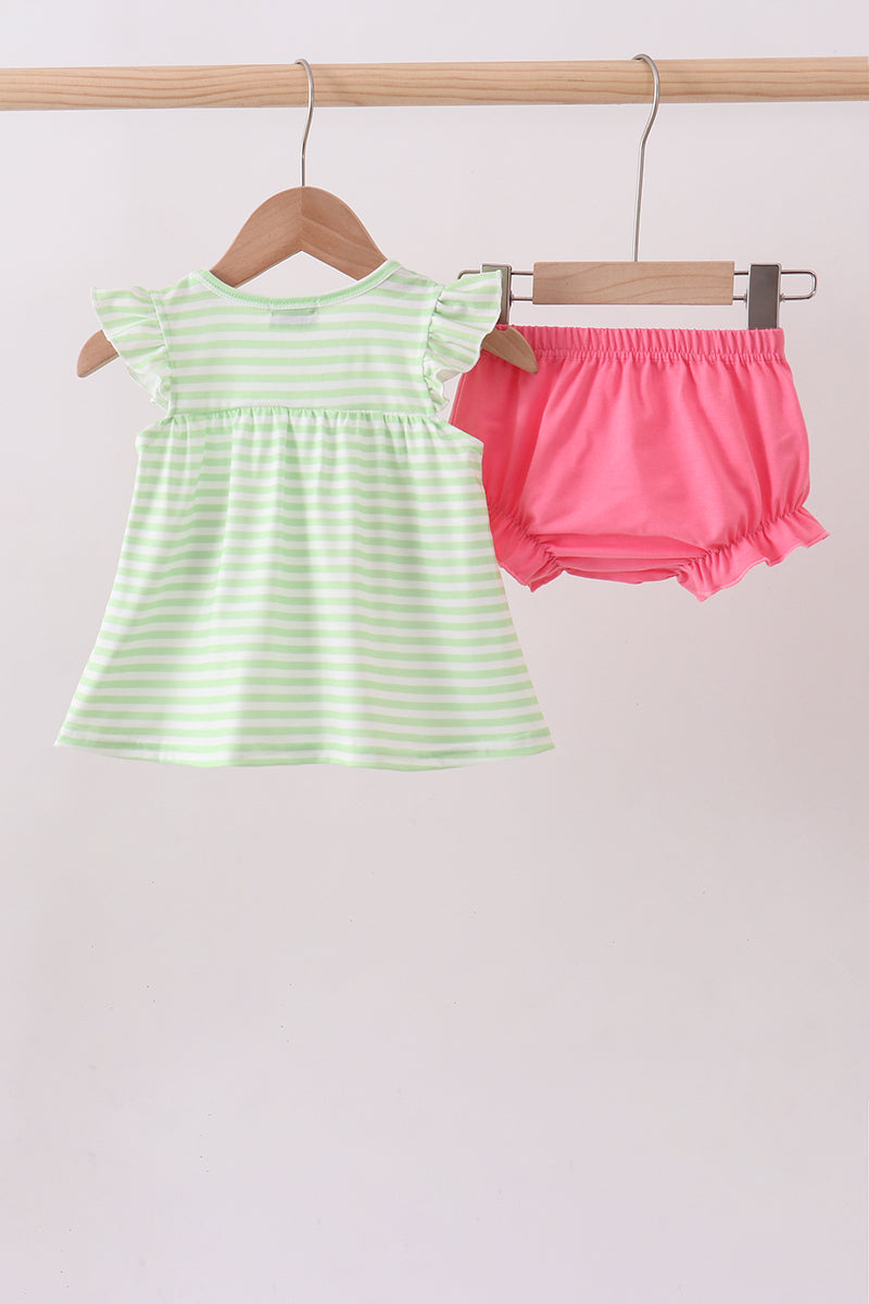 Green Watermelon Ruffle Stripe Bloomer Set