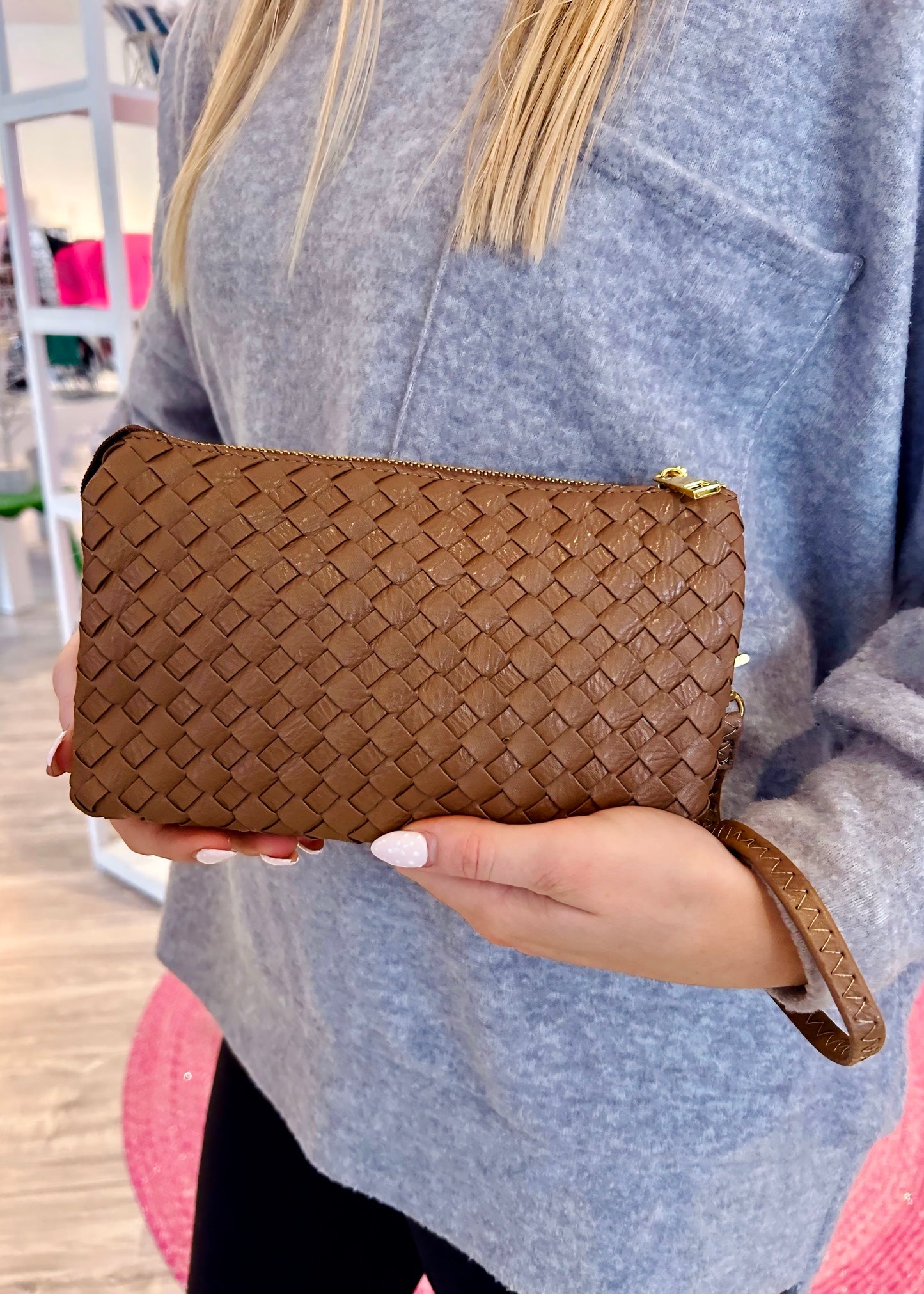 Kathy Woven 3 Compartment Clutch/Crossbody Bag