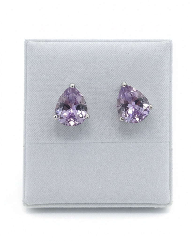 Lavender Teardrop Solitaire Studs