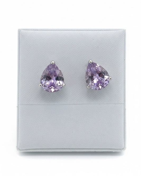 Lavender Teardrop Solitaire Studs