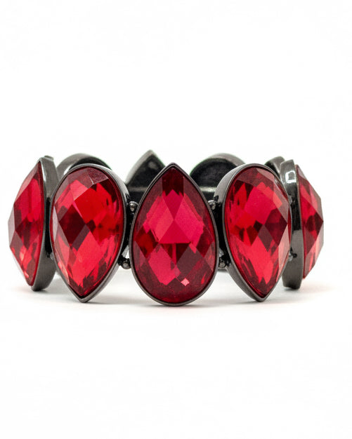 Fuchsia Faceted Glass Statement Stretch Bracelet