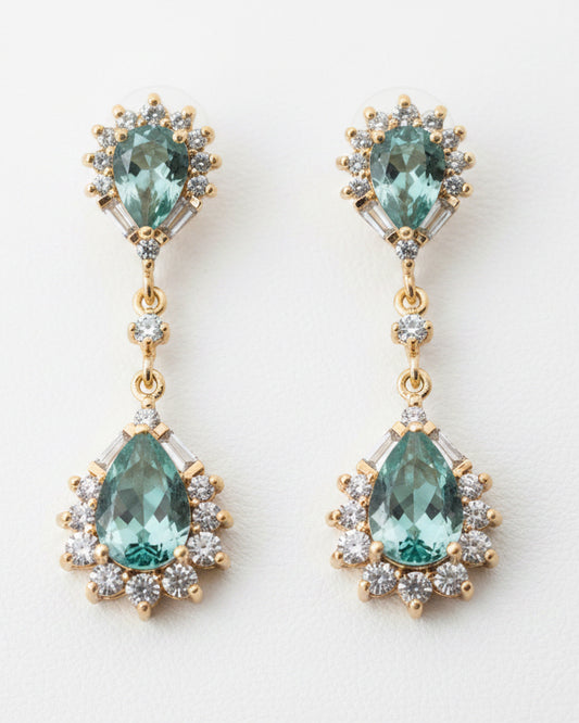 Sage Deco Tiered CZ Halo Drops