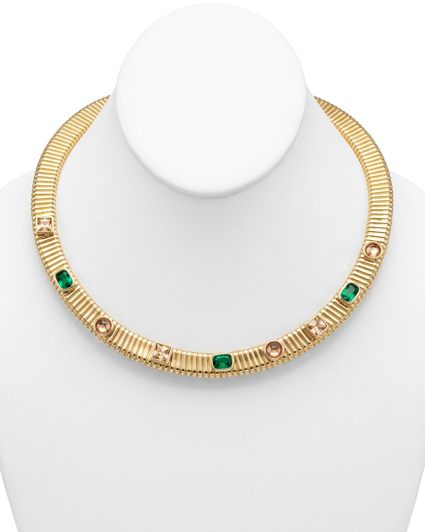 Milan Ribbed Gold Omega Collar Necklace
