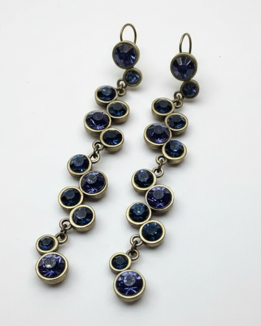 Vintage Dark Indigo "Bubble" Tiered Linear Drop Earrings