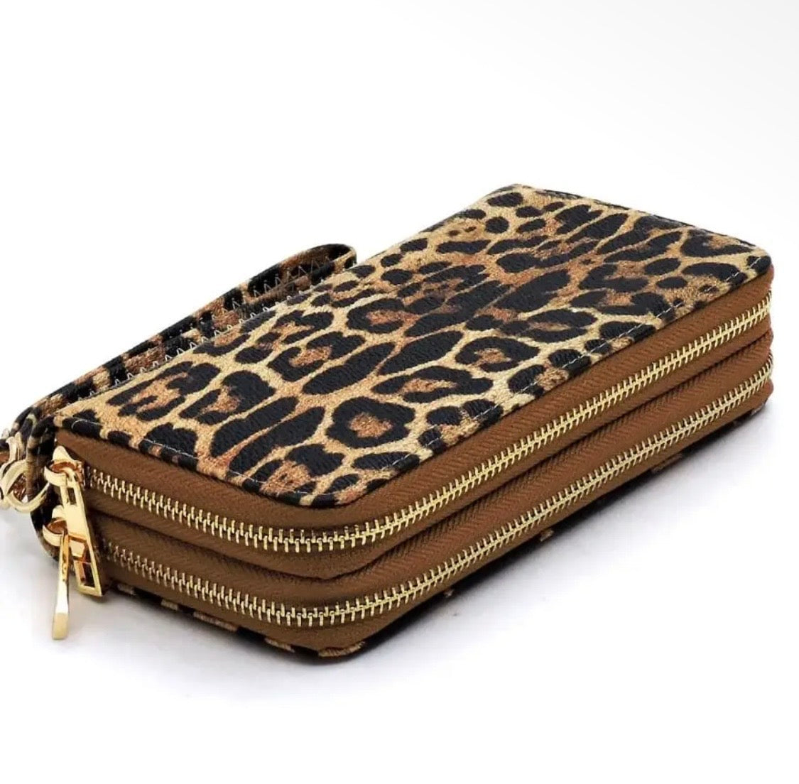 Gia Leopard Print Double Zip-Around Wallet Wristlet