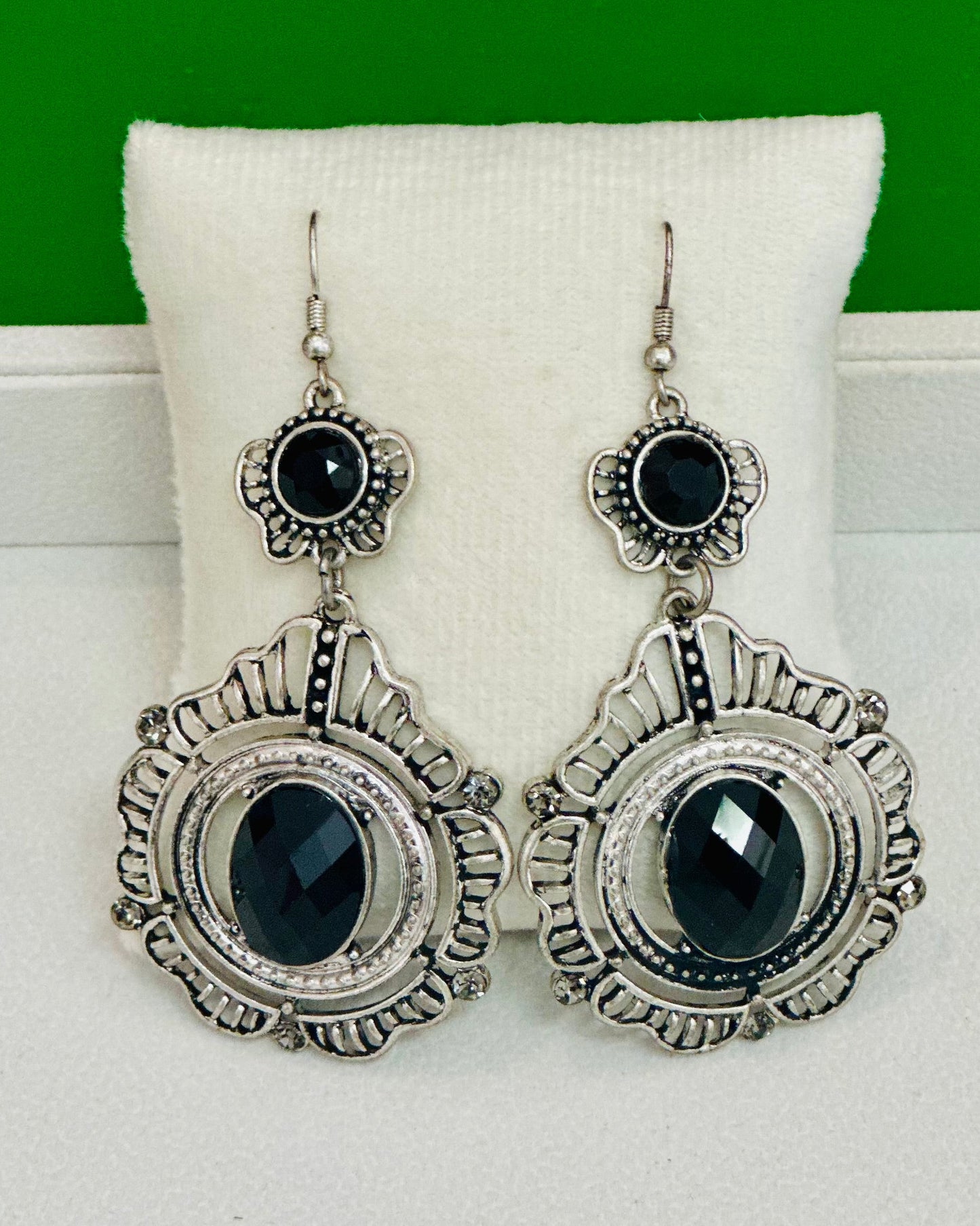 Vintage Faceted Black Onyx Chandelier Drop Earrings