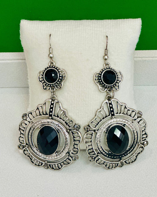 Vintage Faceted Black Onyx Chandelier Drop Earrings