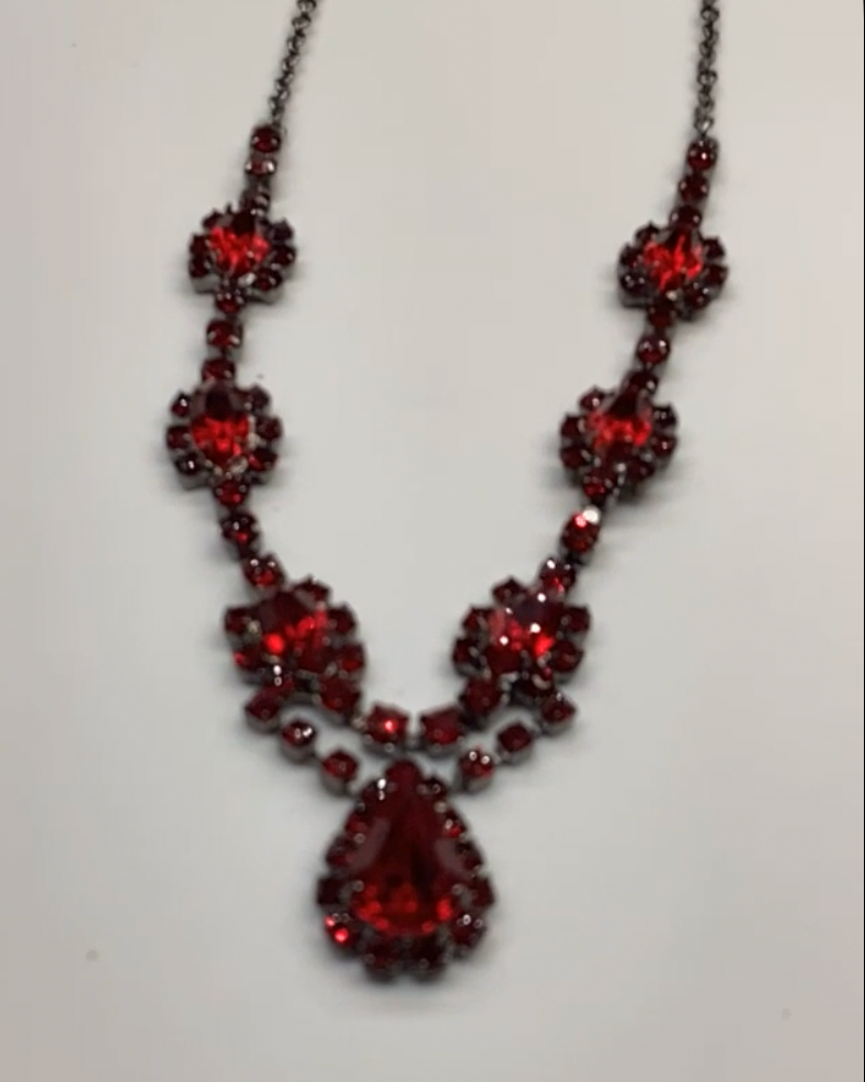 Vintage Crimson Crystal Floral Necklace