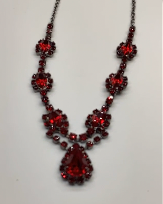 Vintage Crimson Crystal Floral Necklace