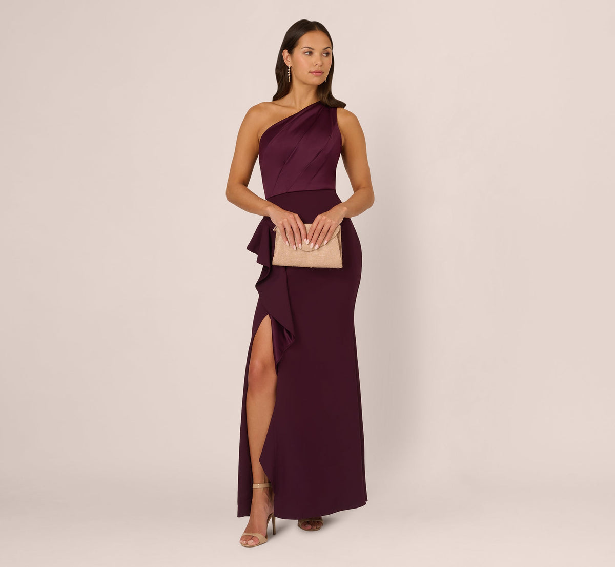 Adrianna Papell Women's One-Shoulder Draped Gown