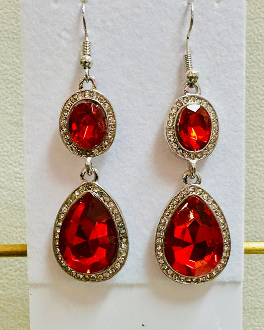 Crimson Elegance Double-Drop Teardrop Earrings