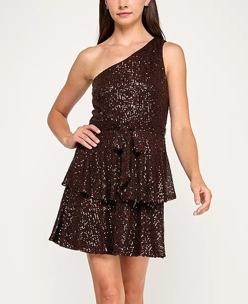 ROWA Juniors' One Shoulder Sequin Embellished Short Dress