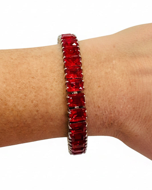 Crimson Grandeur Vintage Emerald-Cut Tennis Bracelet