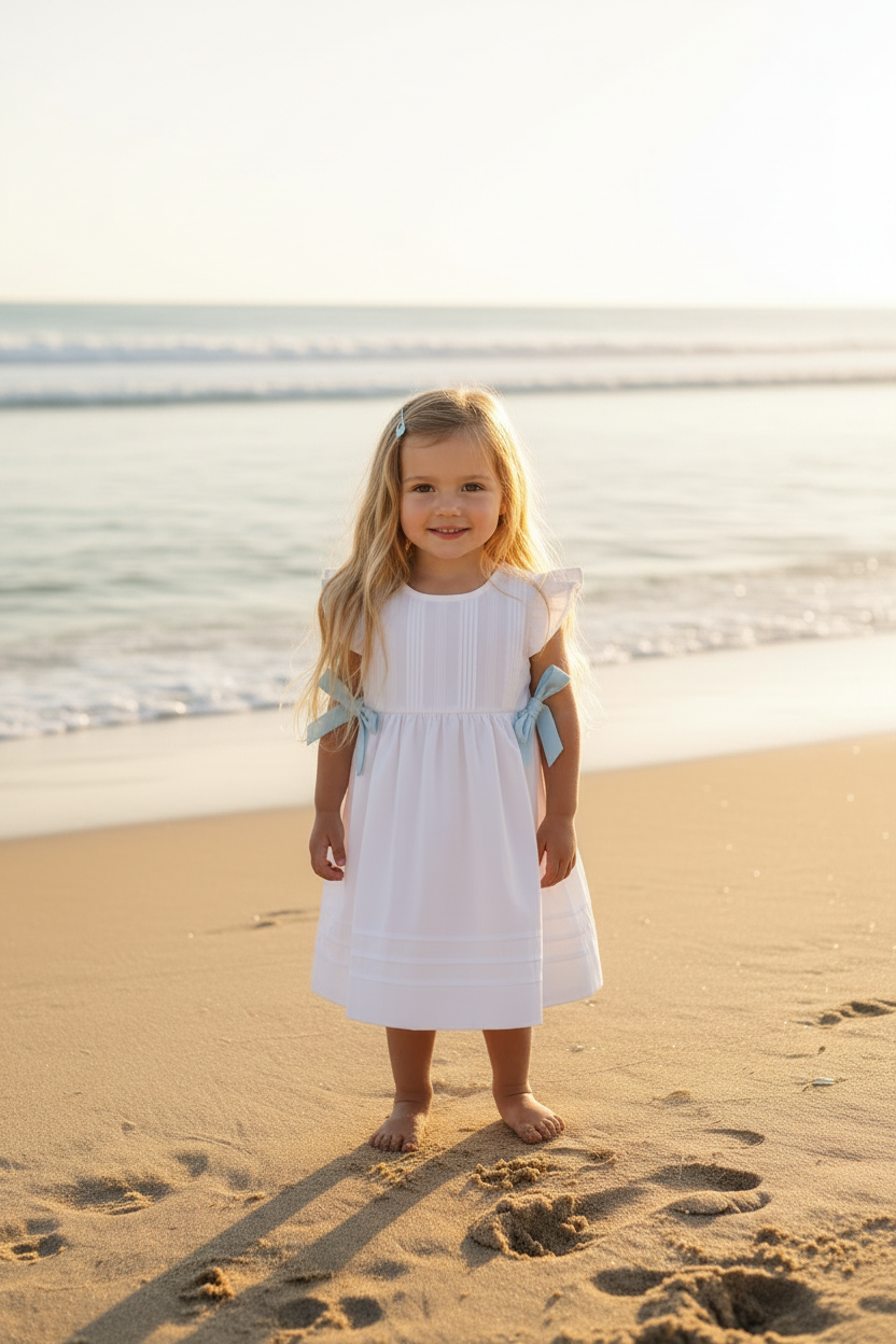 Blue Bow Ruffle Dress