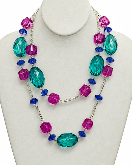 Vintage Jewel-Tone Faceted Double-Strand Necklace