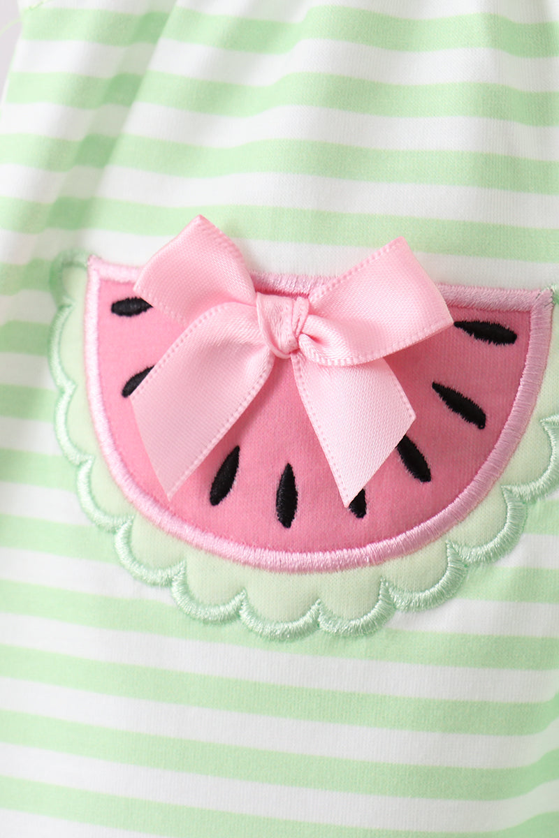 Green Watermelon Ruffle Stripe Bloomer Set