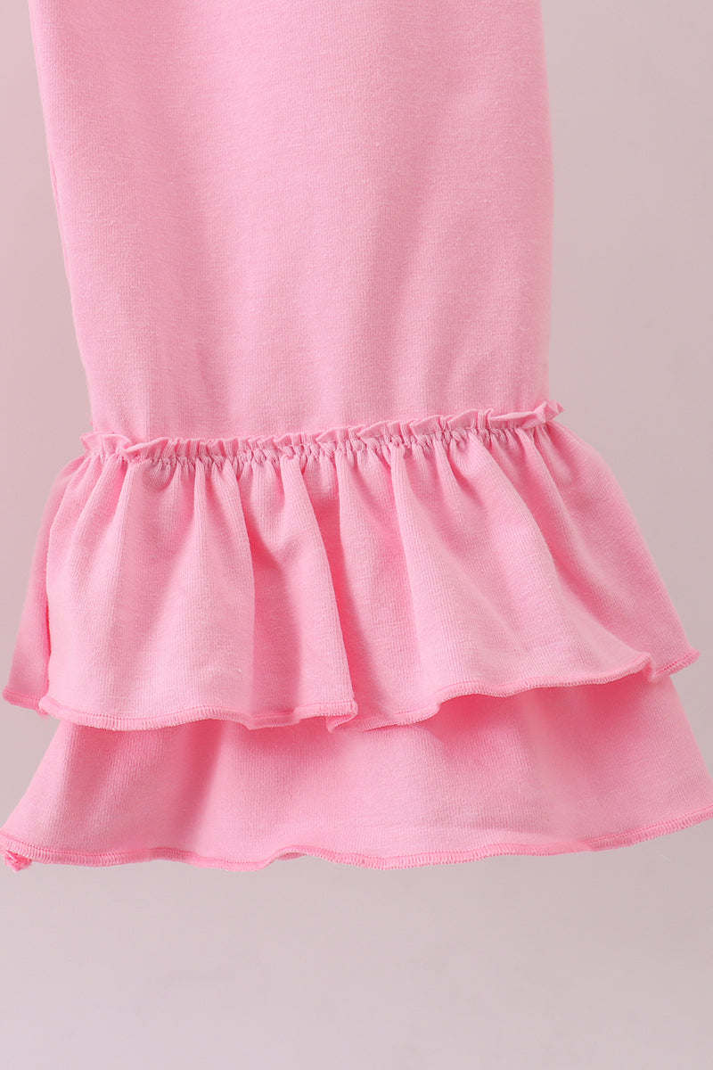 Pink Duck Embroidery Ruffle Pants Set