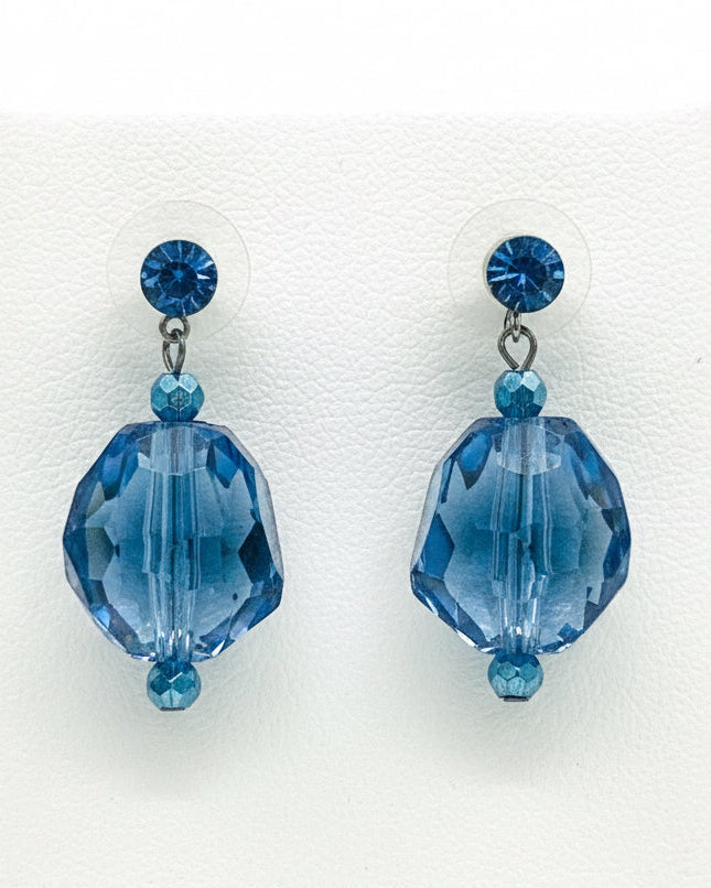 Vintage Faceted Blue Crystal Drop Earrings