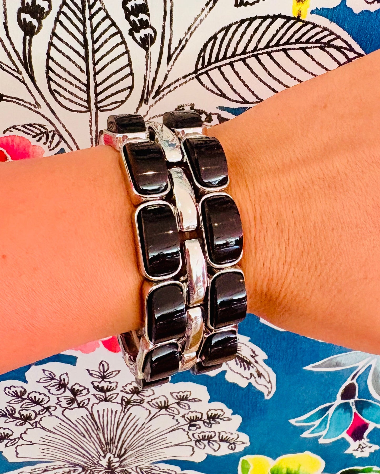 Vintage Onyx Noir Geometric Panel Link Bracelet