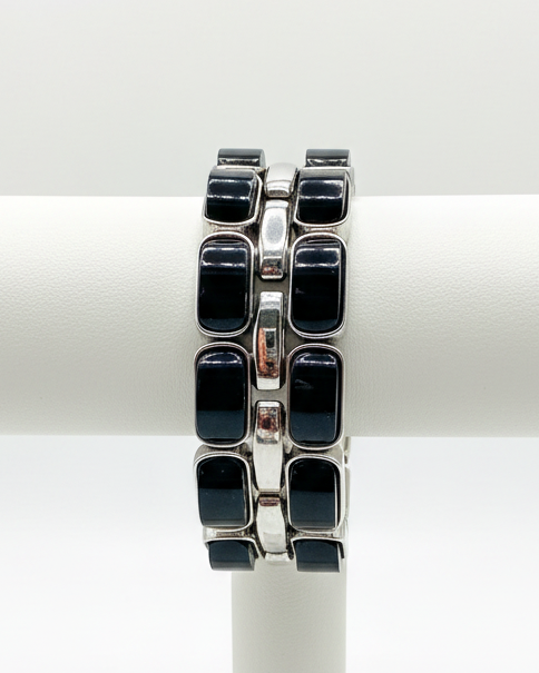 Vintage Onyx Noir Geometric Panel Link Bracelet