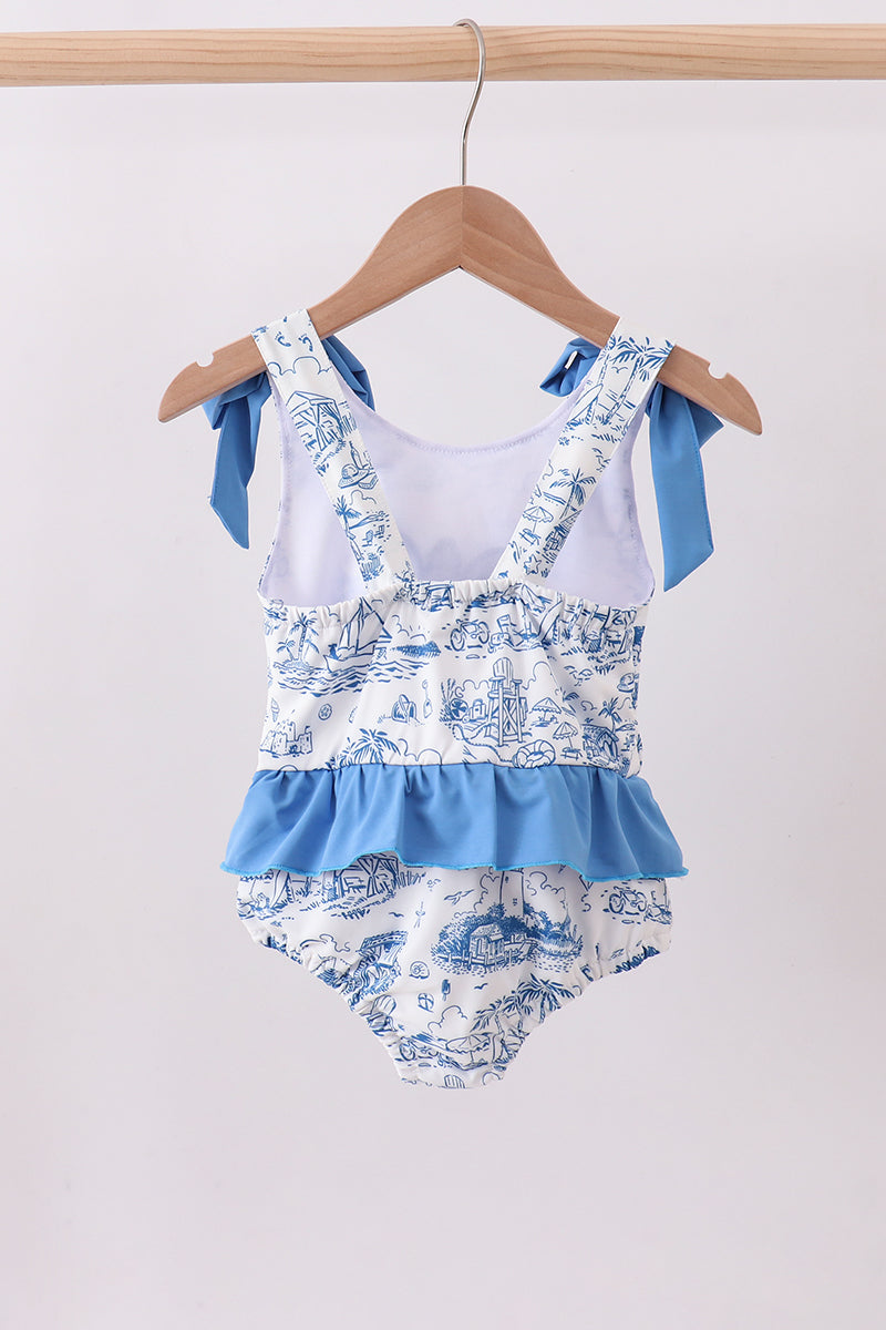 Blue Sea Turtle Ruffle Swimsuit