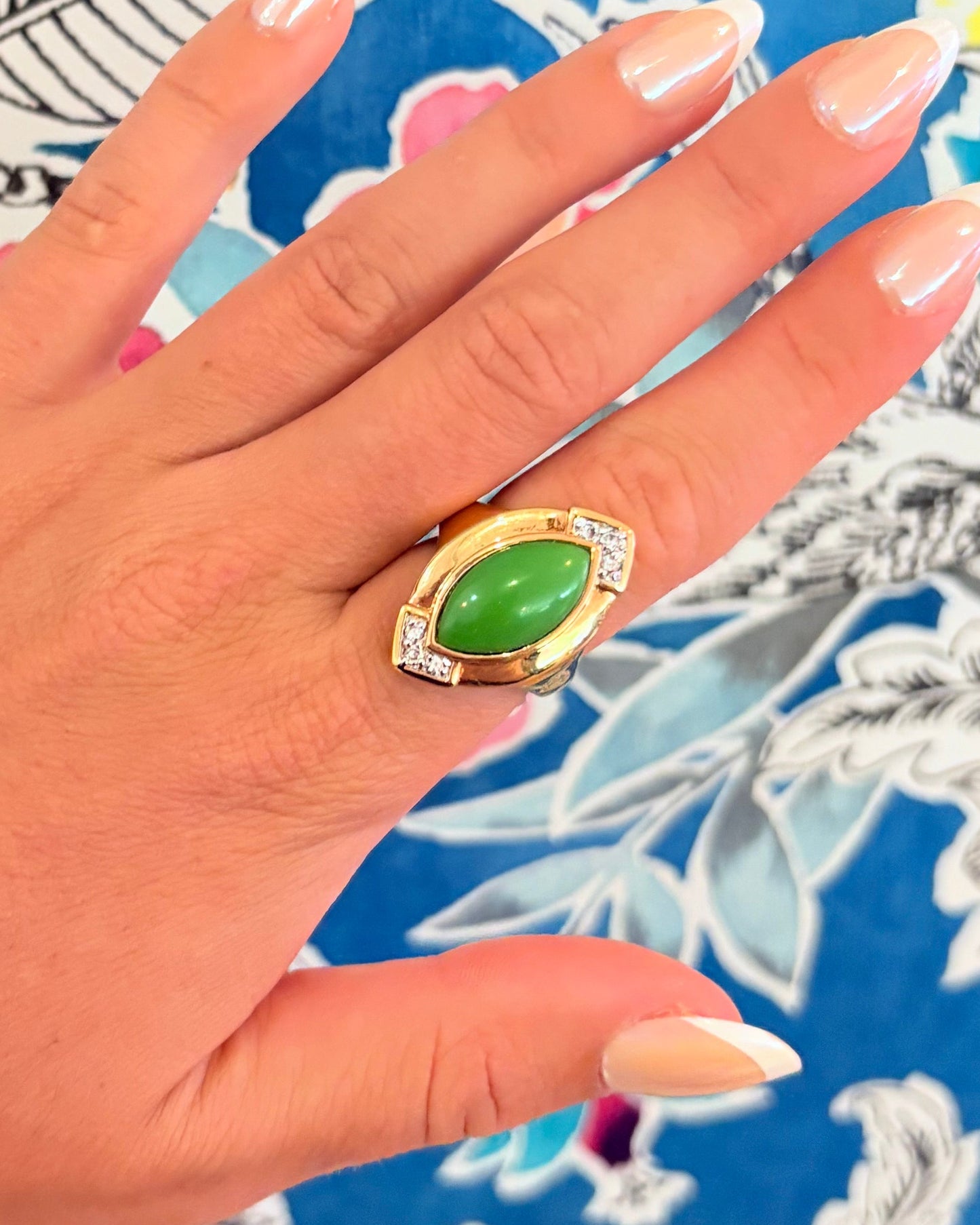Vintage Marquise Green Jade Statement Ring