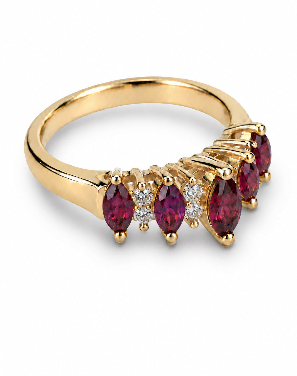 The Rhode Island Vault: 14K Gold Marquise Ruby & Diamond Wave Ring
