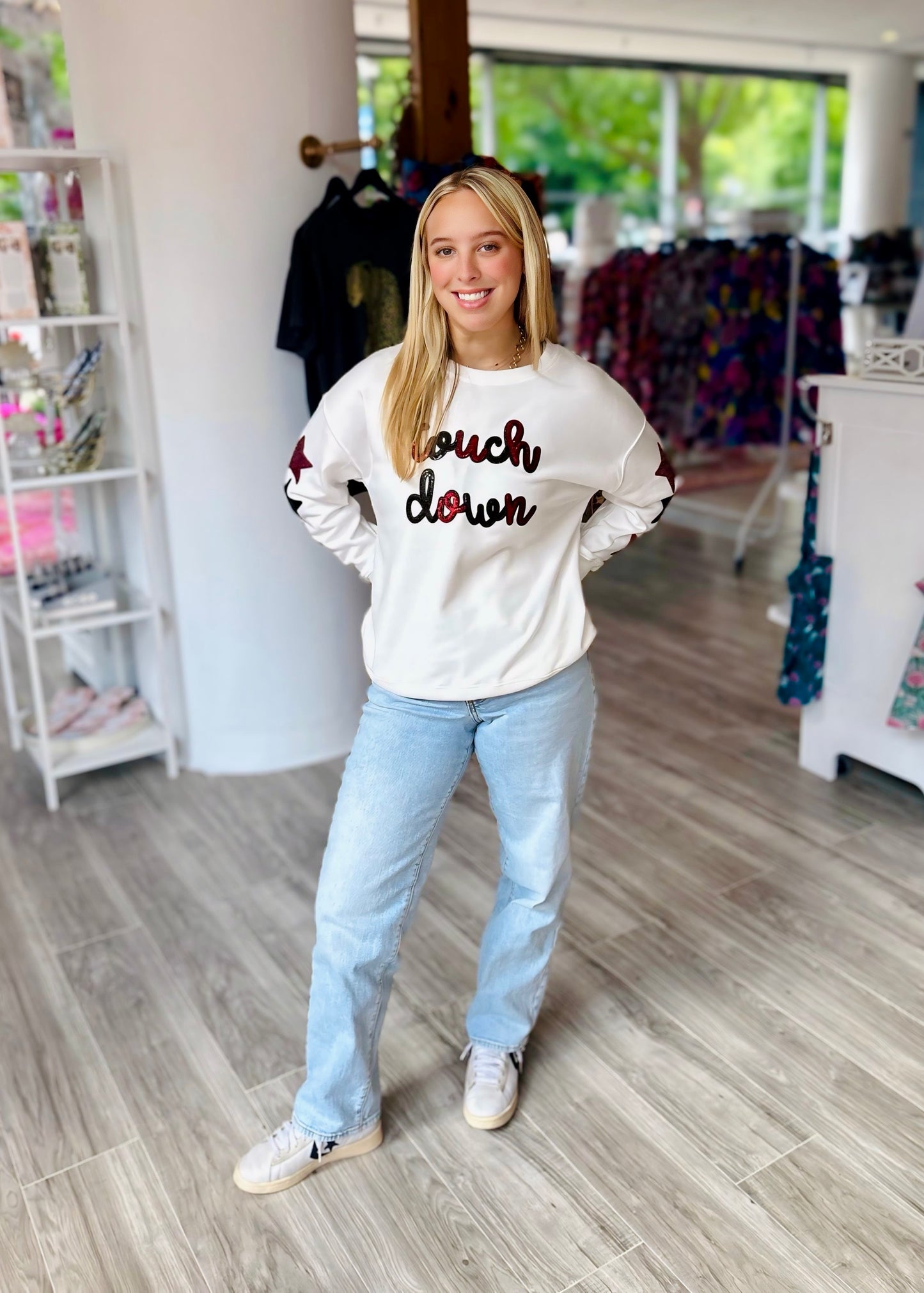 Glittering Red Sequined Touch Down Sweatshirt