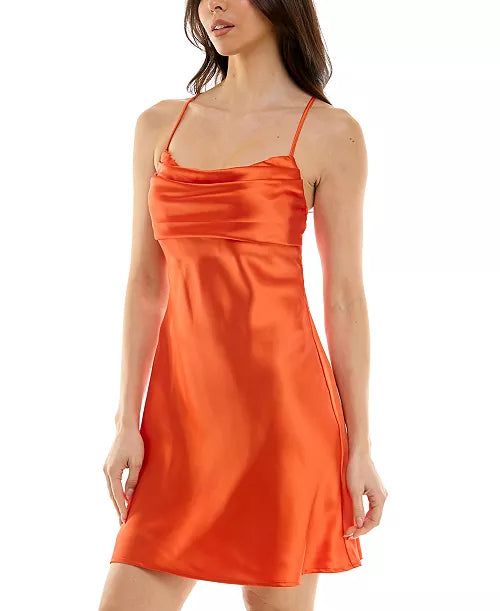 Juniors' Gathered Satin Slip Mini