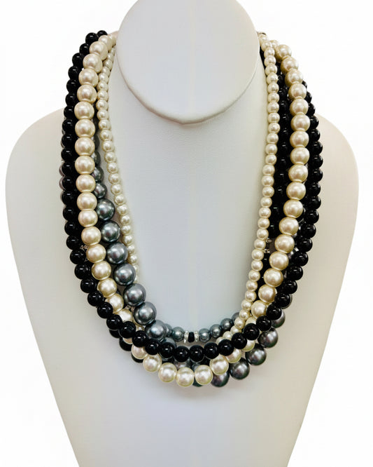 Tuxedo Elegance Multi-Strand Pearl Bib