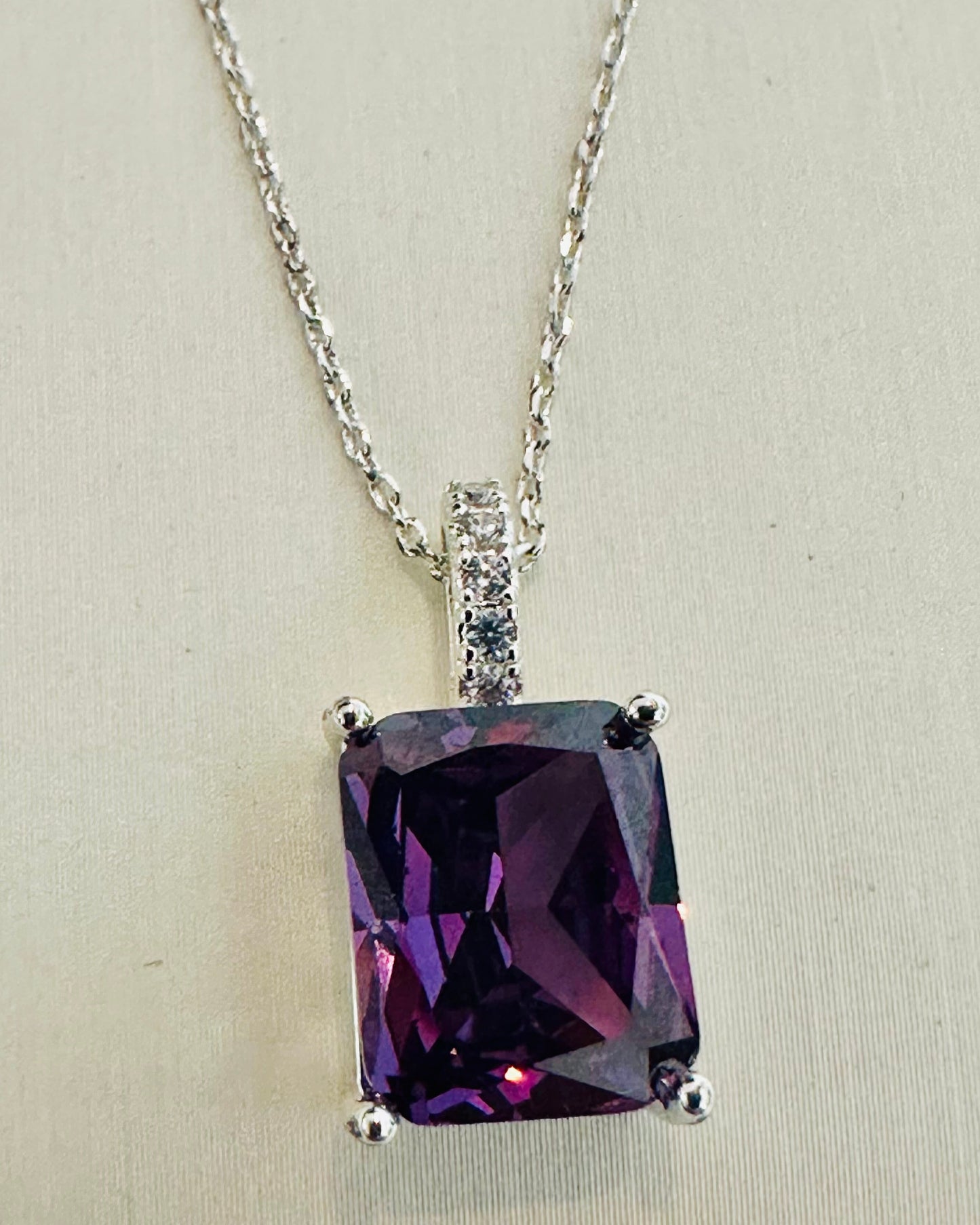 Emerald-Cut Purple Solitaire Pendant Necklace