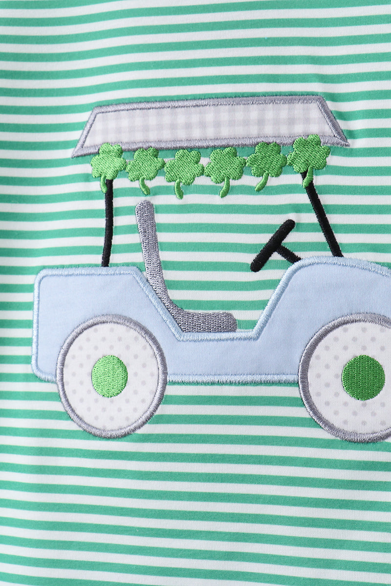 Green Stripe Clover Golf Cart Appliqué Shorts Set