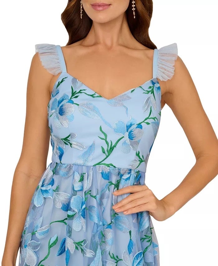 Adrianna Papell Women's Flutter-Sleeve Embroidered Dress