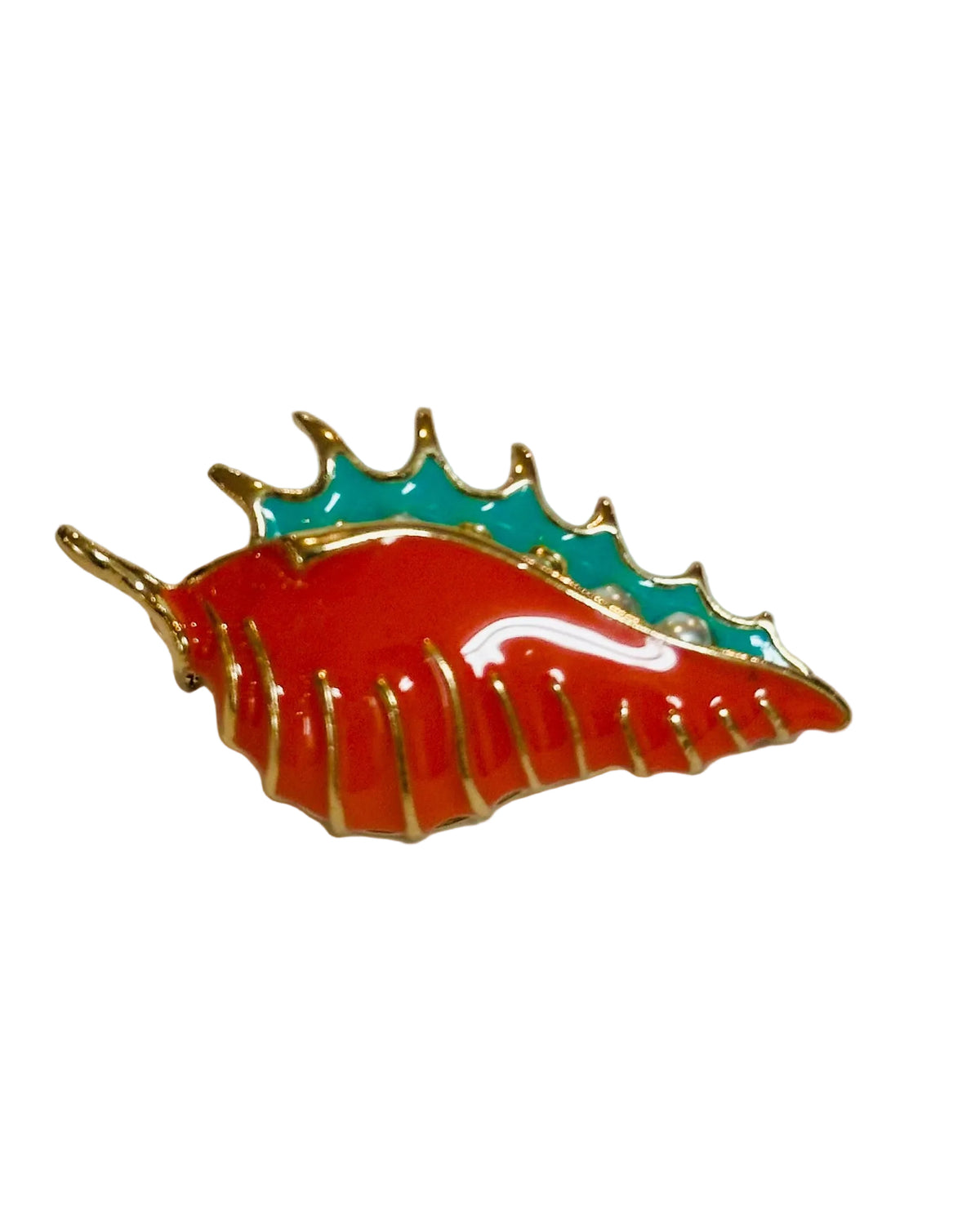 Vintage Enamelled Conch Seashell Statement Brooch