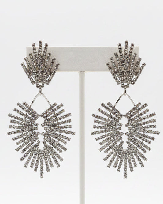 Vintage Dramatic Rhinestone Starburst Drop Earrings