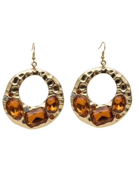 Vintage Gold Textured Cutout Disc Drop Earrings