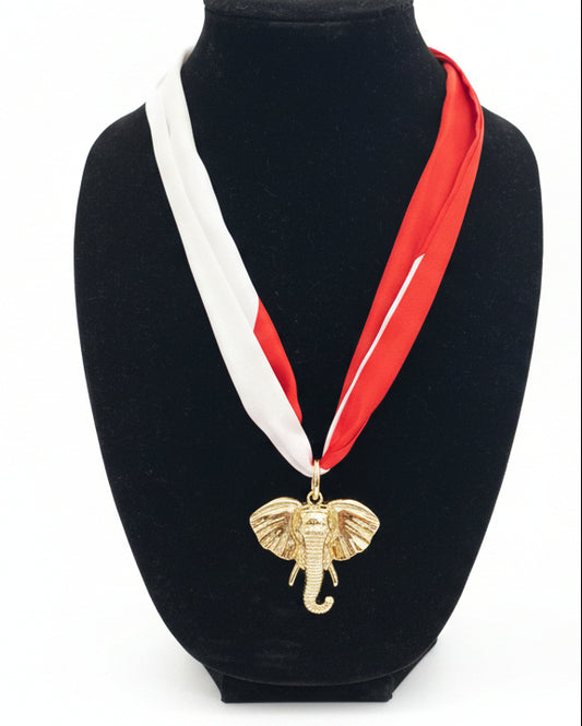 Crimson & White Elephant Head Ribbon Necklace