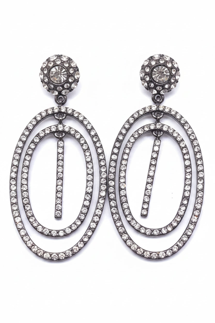 Deco Pavé Elongated Crystal Hoop Drops – Gunmetal