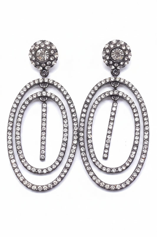 Deco Pavé Elongated Crystal Hoop Drops – Gunmetal